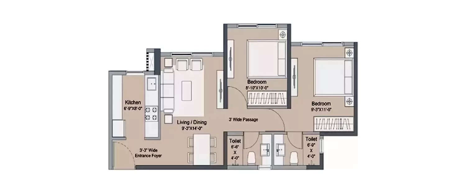Floor plan for 2 BHK
