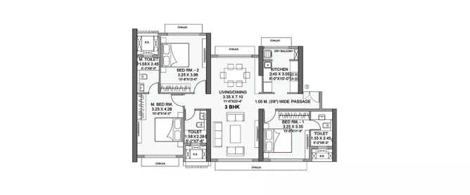 Wadhwa Zeus Mulund - Floor plan 3 BHK 986 Sq.ft