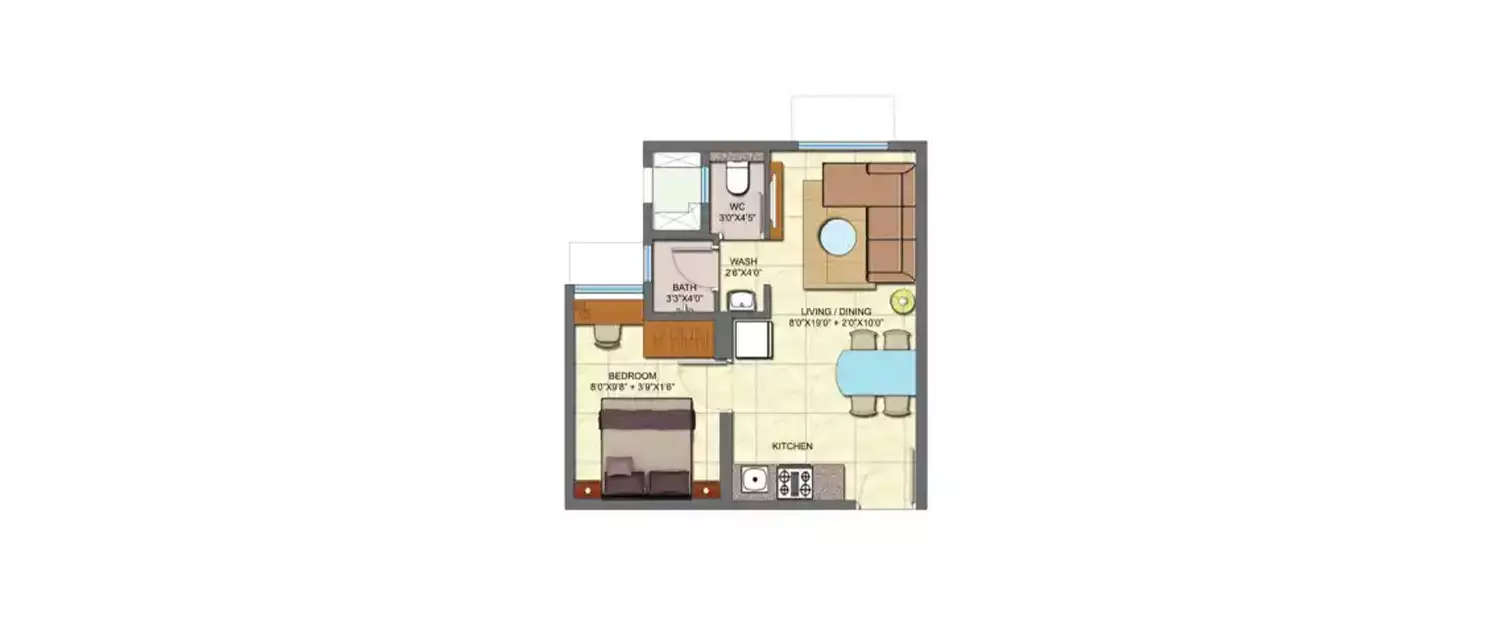 Floor plan for 1 BHK