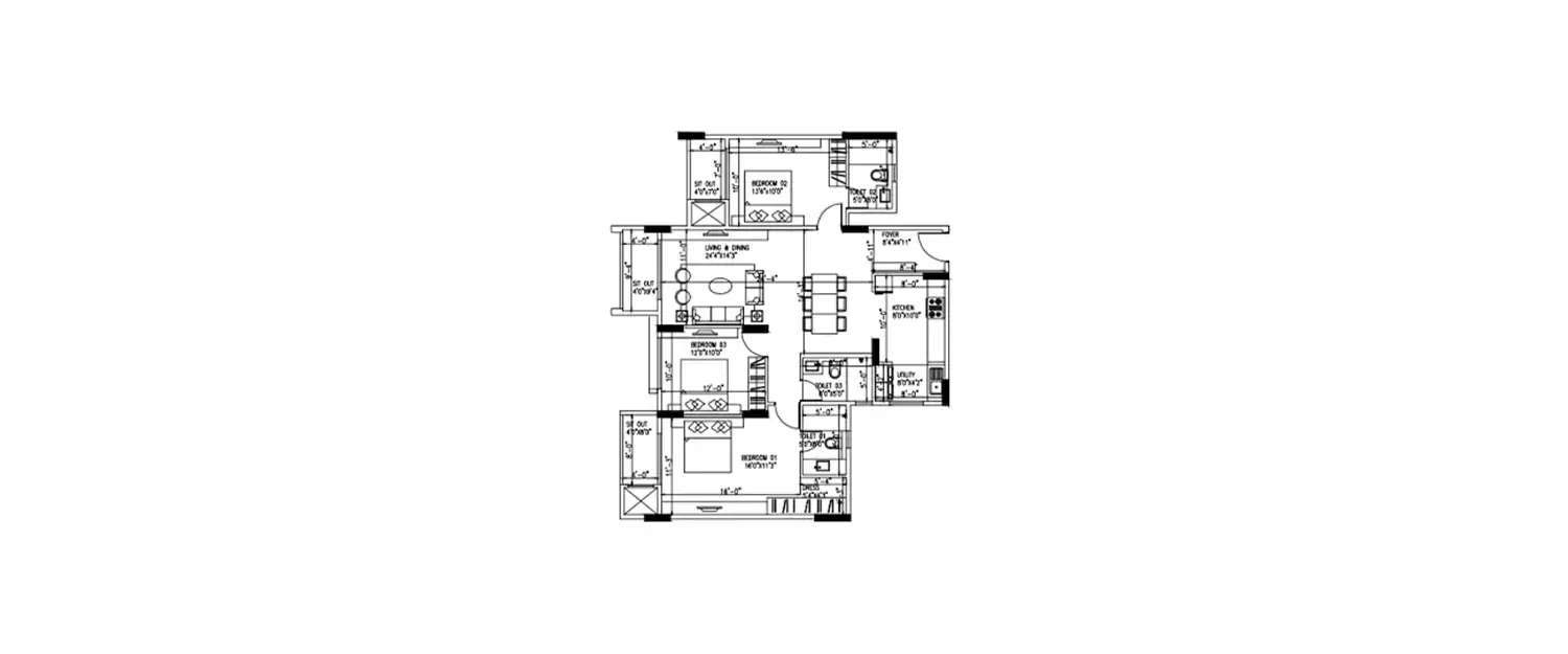 Floor plan for 4 BHK