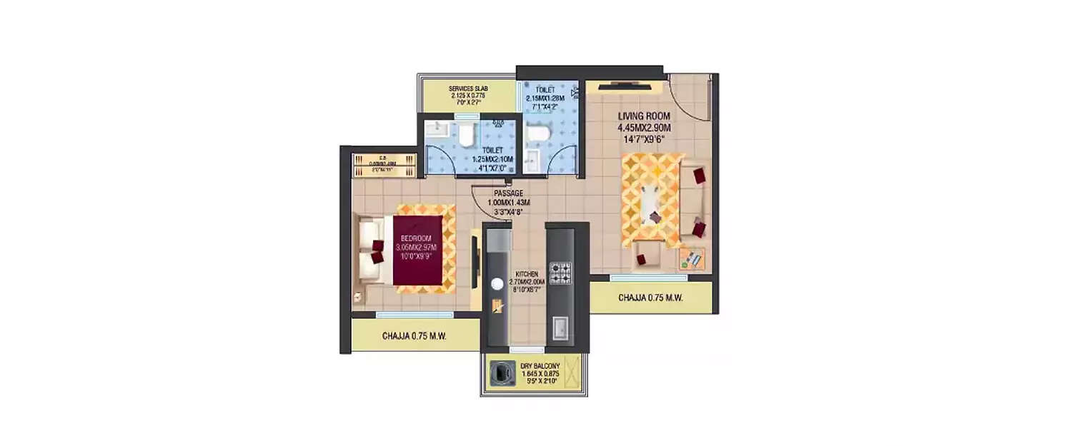 Floor plan for 1 BHK