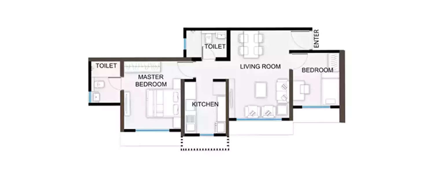 Floor plan for 2 BHK