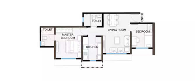 Sheth Avante Kanjurmarg - Floor plan 2 BHK 555 Sq.ft