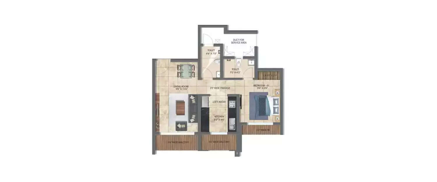 Floor plan for 2 BHK