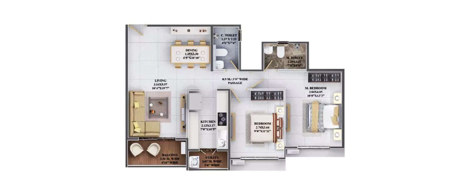 Floor plan for 2 BHK