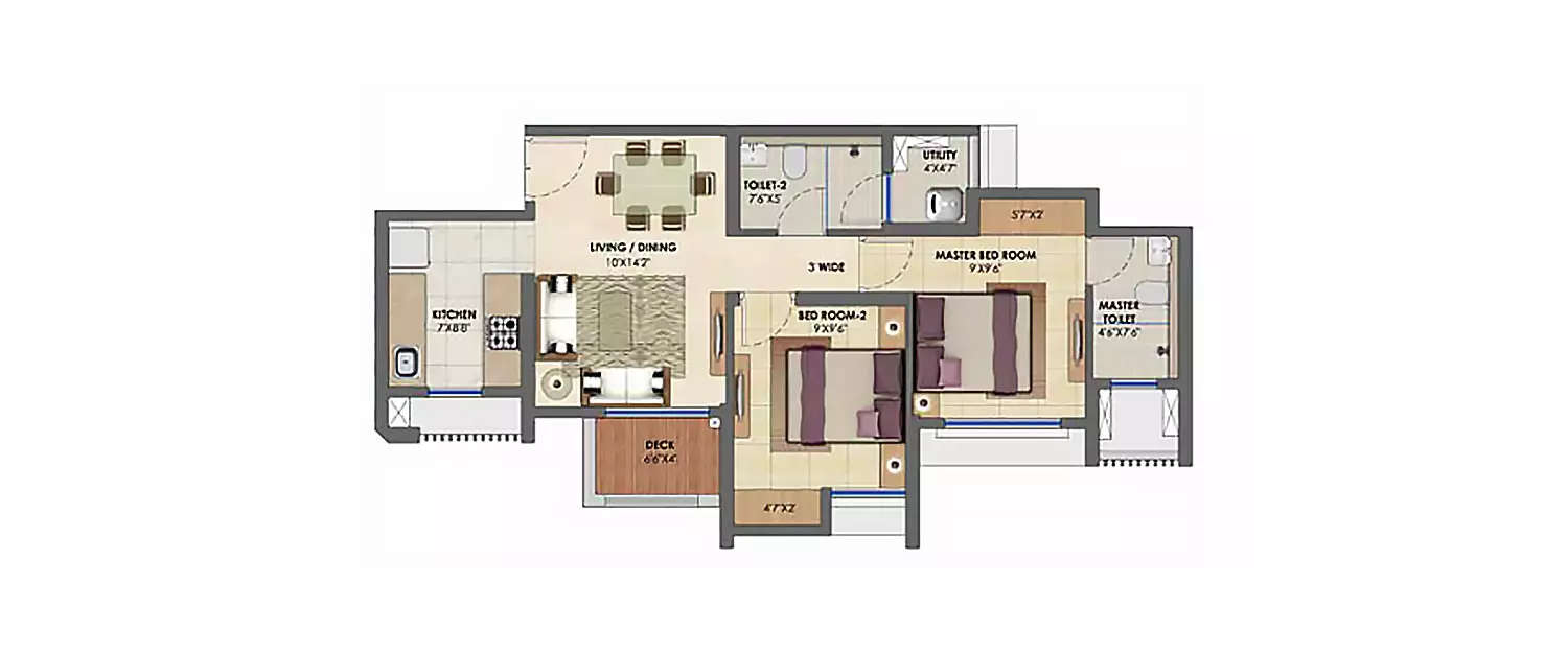 Floor plan for 2 BHK