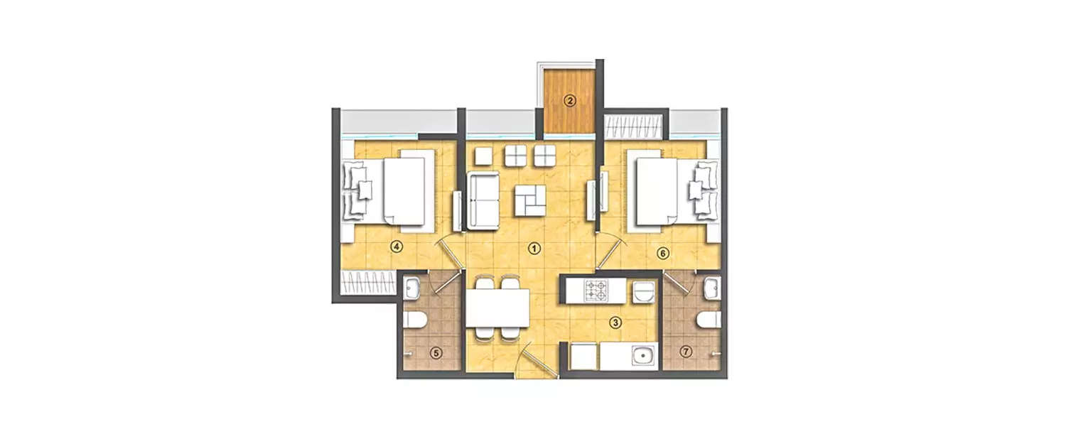 Floor plan for 2 BHK