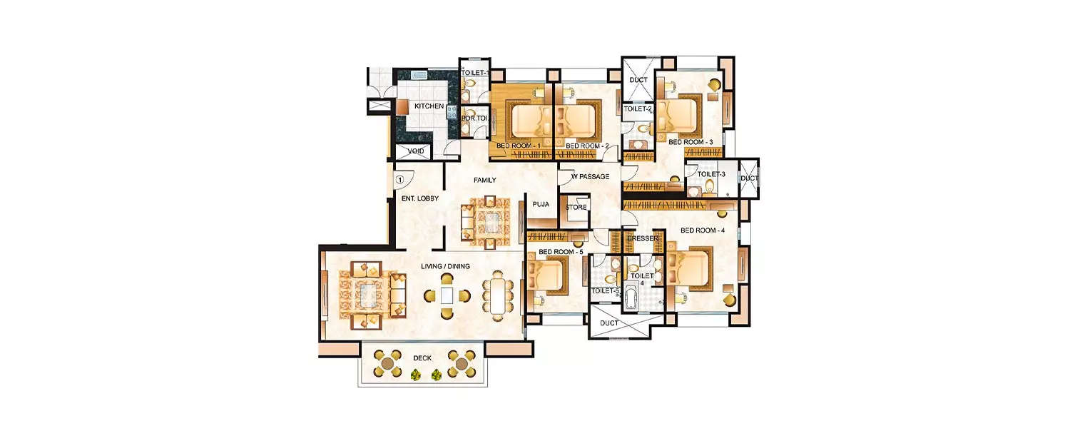 Floor plan for 5 BHK