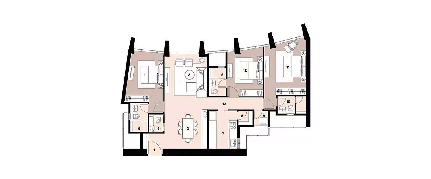 Floor plan for 3 BHK