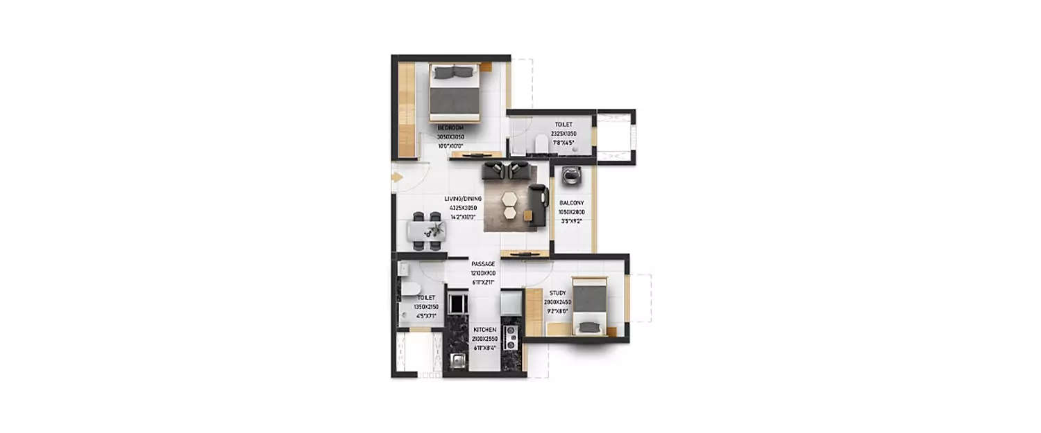 Floor plan for 2 BHK