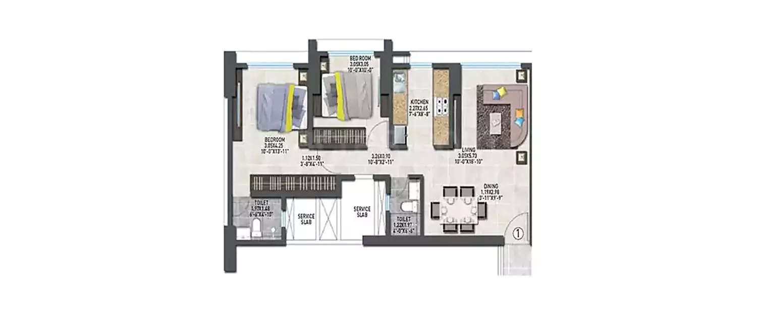Floor plan for 2 BHK