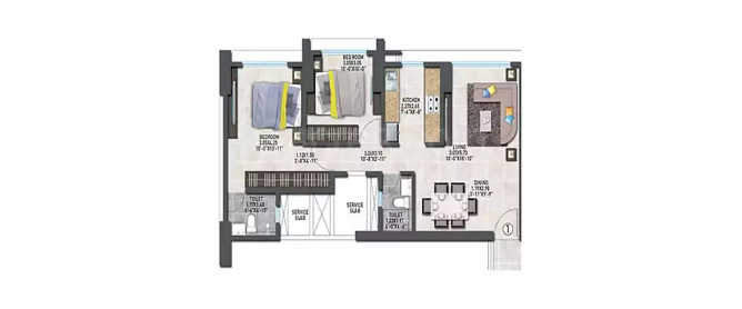 Sheth Irene Malad - Floor plan 2 BHK 682 Sq.ft