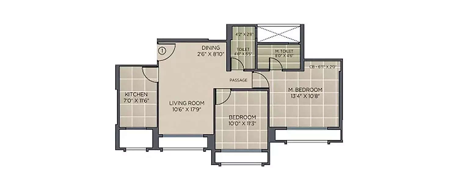 Floor plan for 2 BHK