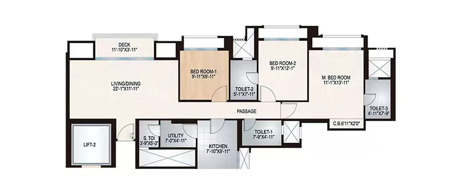 Floor plan for 3 BHK