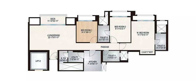 Hiranandani One Park Ghodbunder Road - Floor plan 3 BHK 1304 Sq.ft