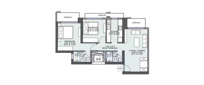 Wadhwa Codename Ultimous Mulund - Floor plan 2 BHK 634 Sq.ft