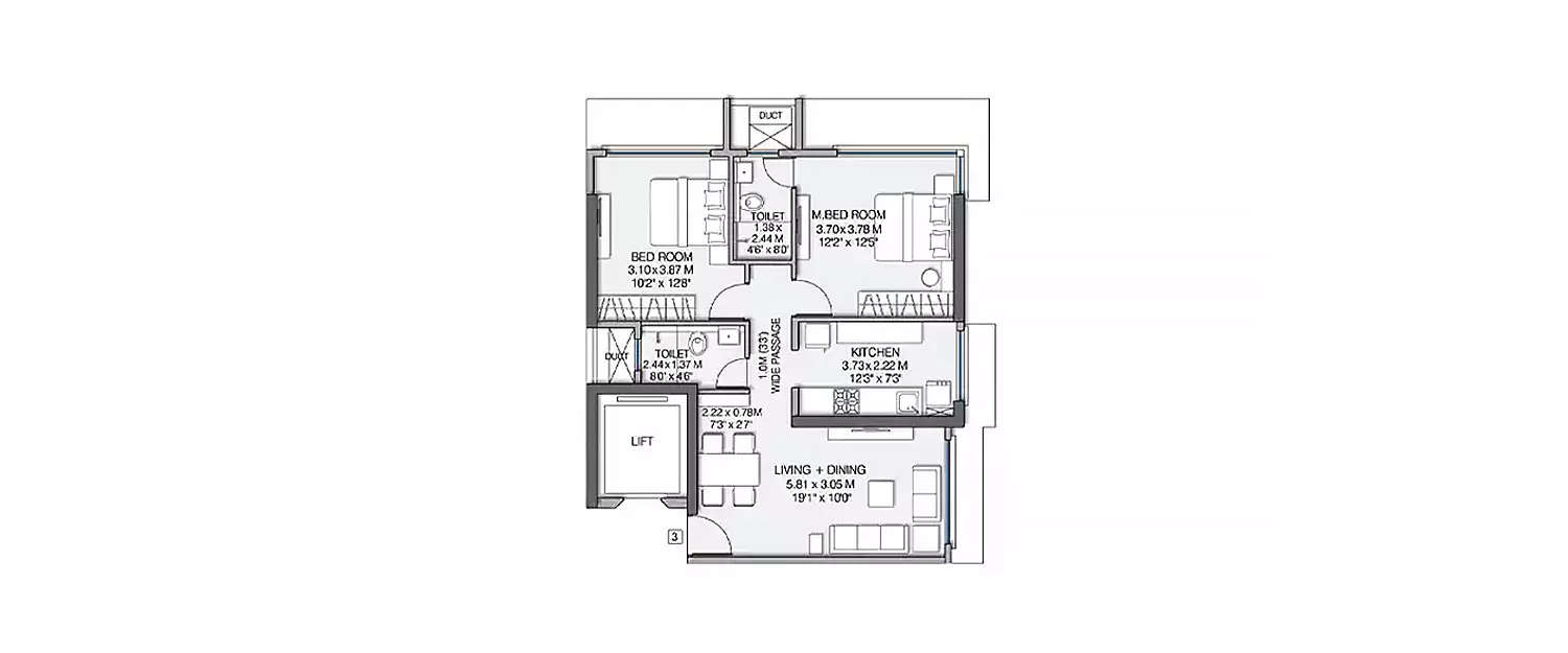 Floor plan for 2 BHK