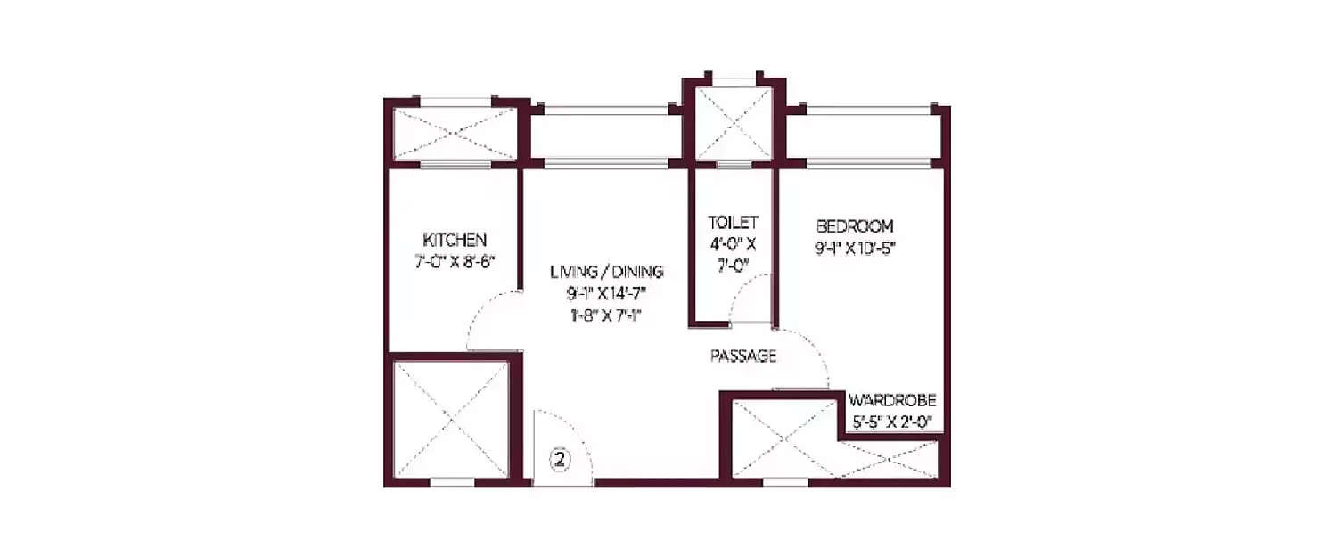 Floor plan for 1 BHK