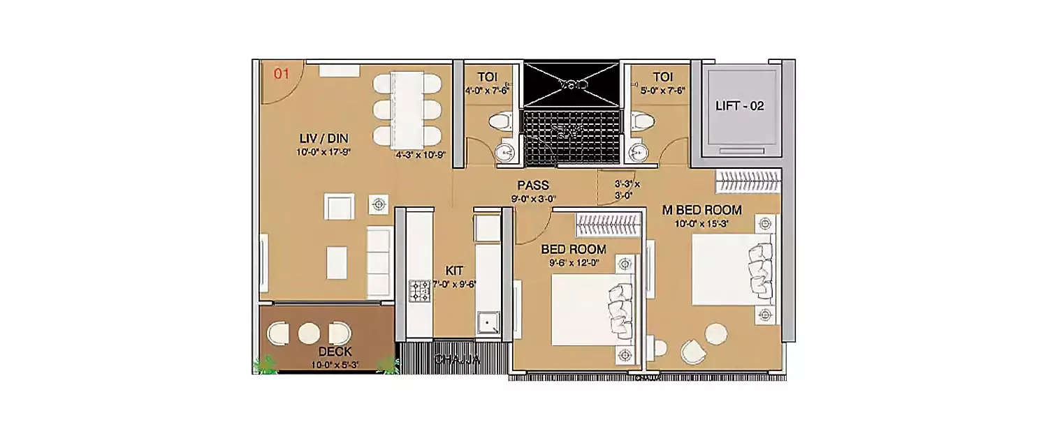 Floor plan for 2 BHK