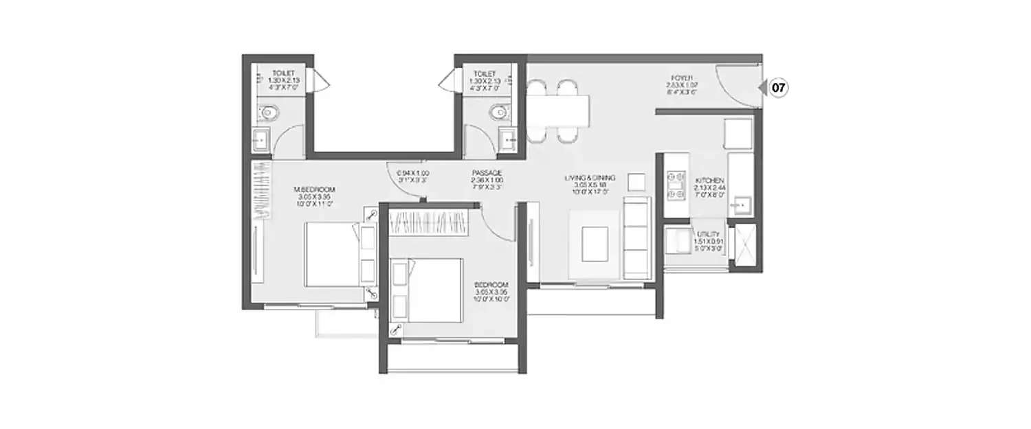Floor plan for 2 BHK