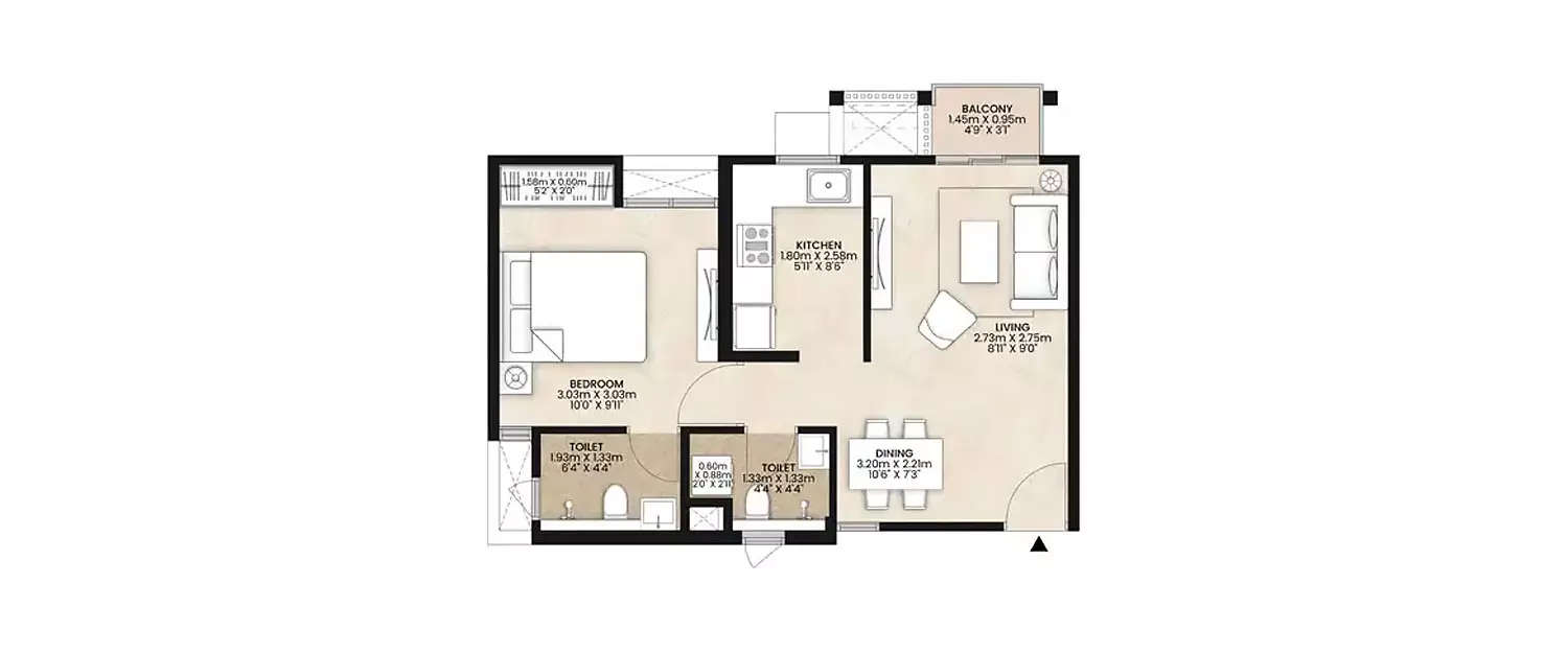 Floor plan for 1 BHK