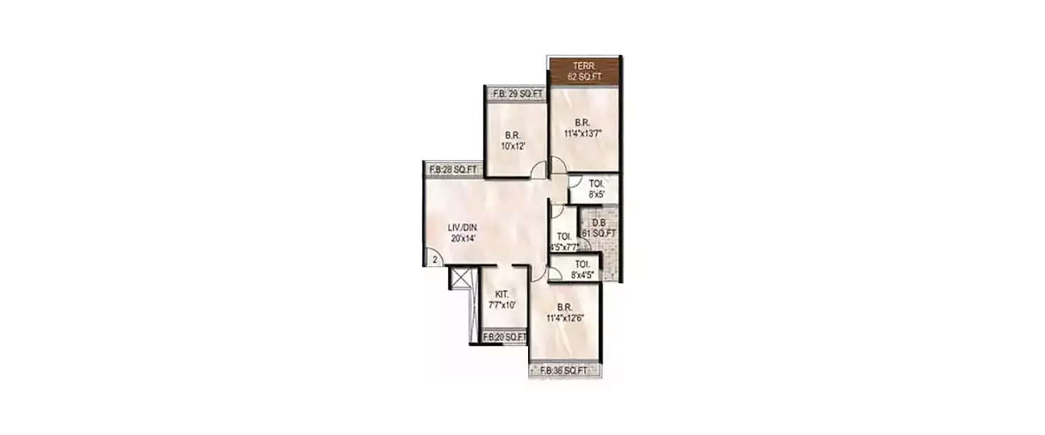 Floor plan for 3 BHK
