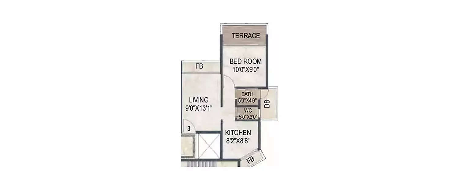 Floor plan for 1 BHK