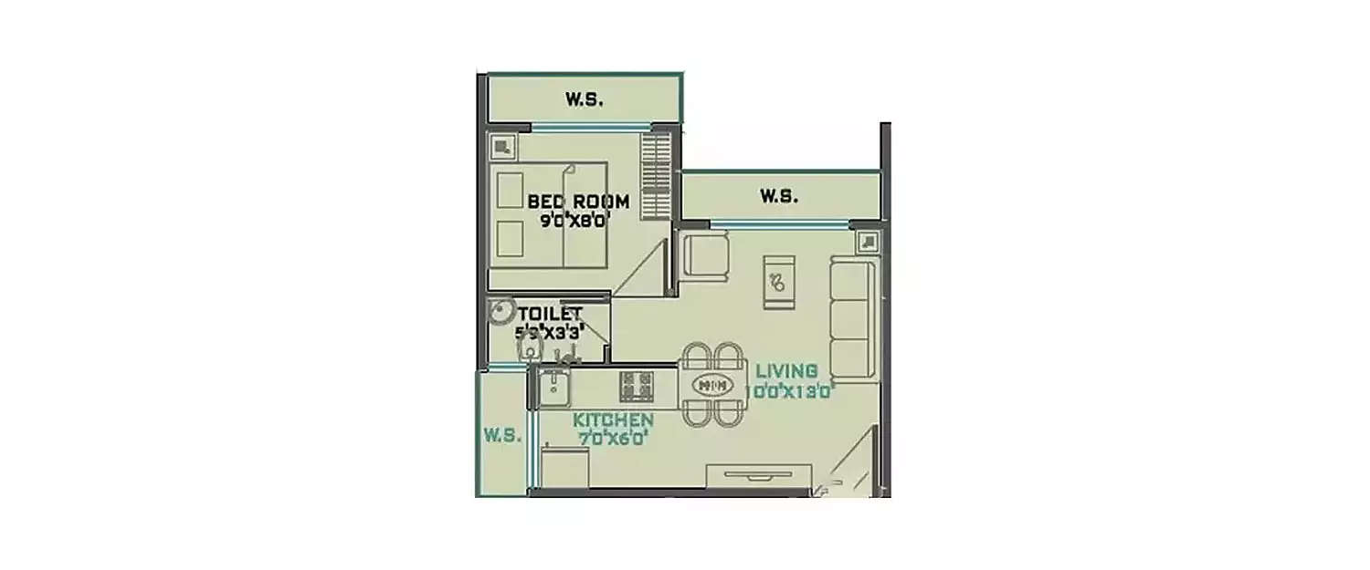 Floor plan for 1 BHK