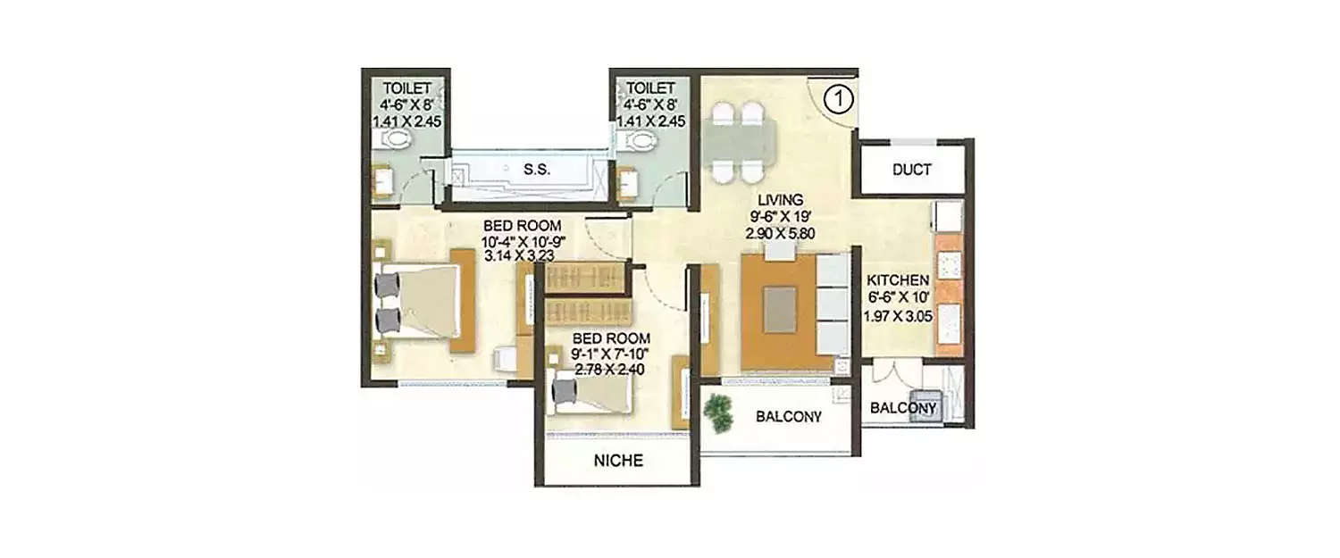 Floor plan for 2 BHK
