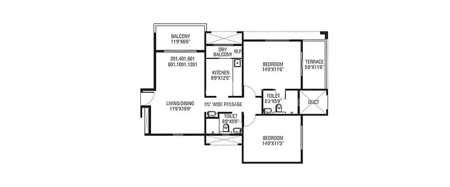 Floor plan for 2 BHK