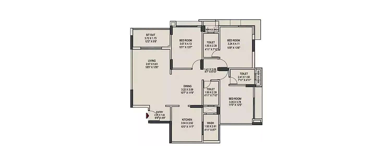 Floor plan for 3 BHK