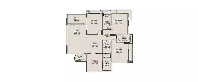 Pride Enchanta II Vijayanagar - Floor plan 3 BHK 1286 Sq.ft