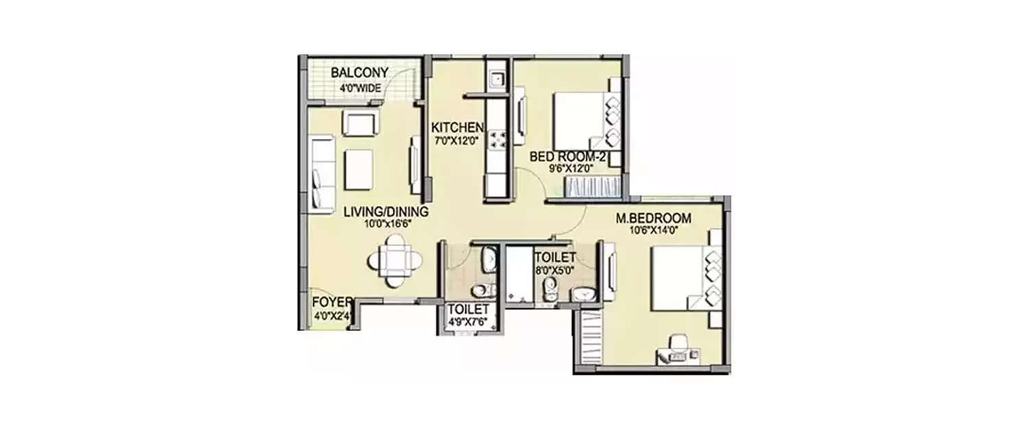 Floor plan for 2 BHK