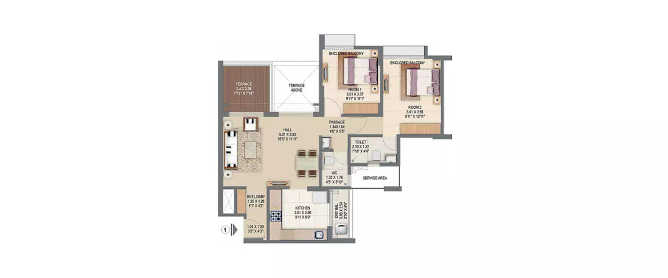 Pride Kingsbury Charholi - Floor plan 2 BHK 602 Sq.ft