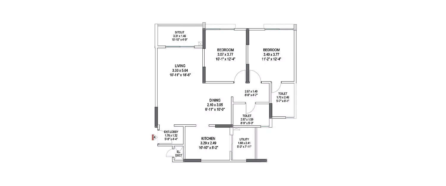 Floor plan for 2 BHK