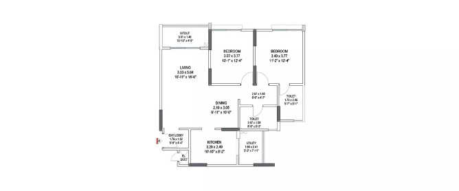 Pride Pegasus Byrathi - Floor plan 2 BHK 831 Sq.ft