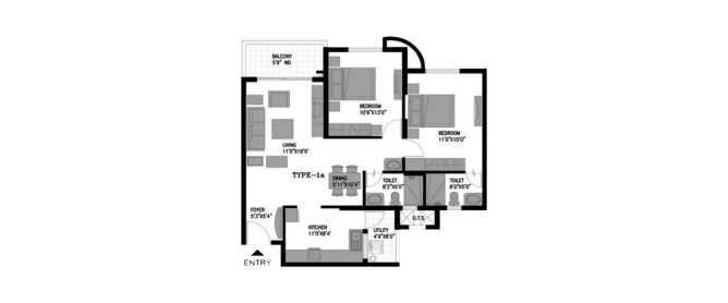 Pride Pristine Electronic City - Floor plan 2 BHK 1080 Sq.ft