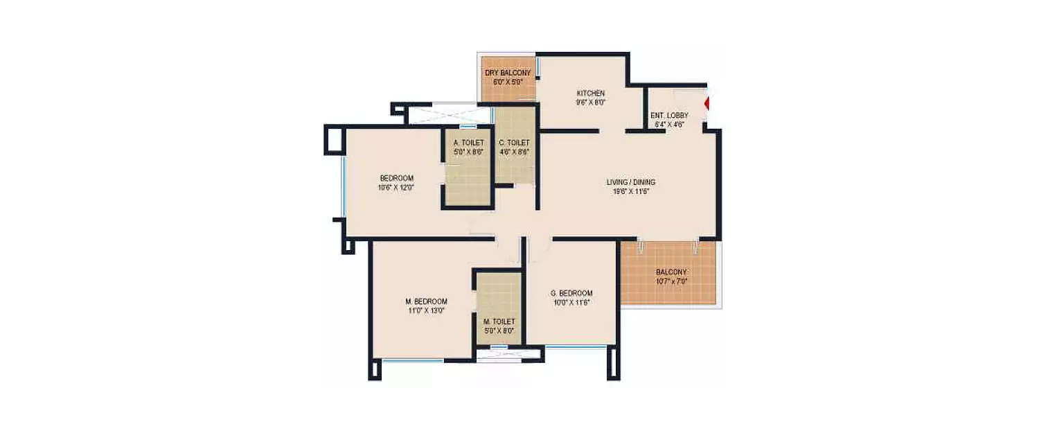 Floor plan for 3 BHK