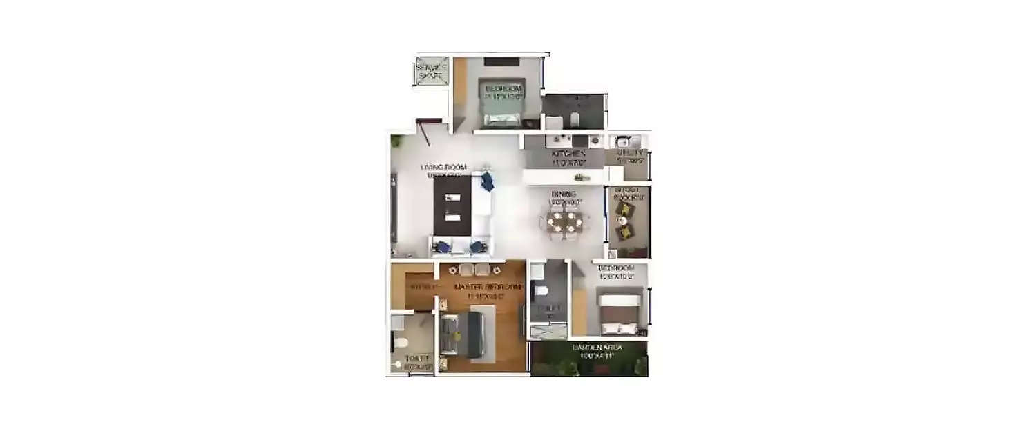 Floor plan for 3 BHK