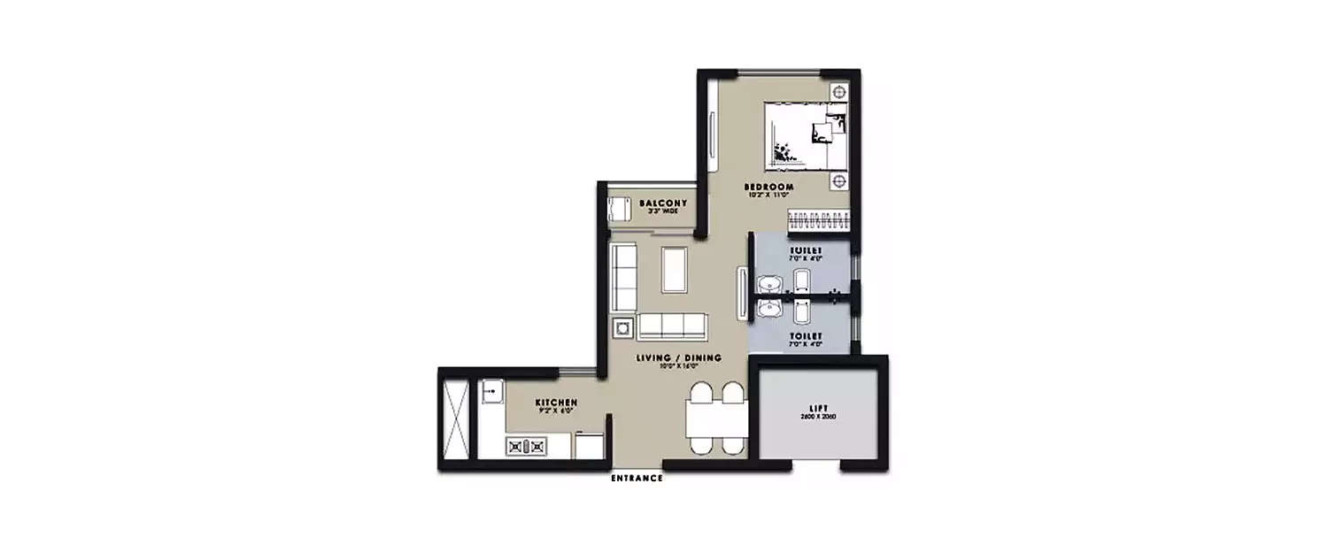 Floor plan for 1 BHK