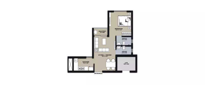 Siddha Great Guarantee Wadala - Floor plan 1 BHK 428 Sq.ft