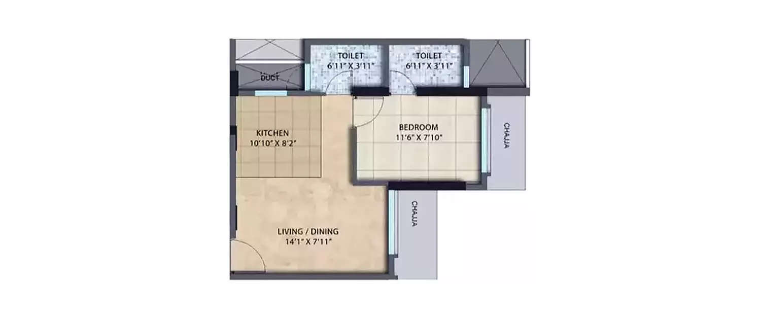 Floor plan for 1 BHK