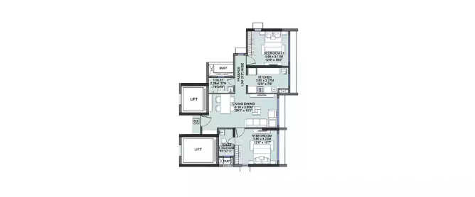 Wadhwa Dukes Horizon Chembur - Floor plan 2 BHK 698 Sq.ft