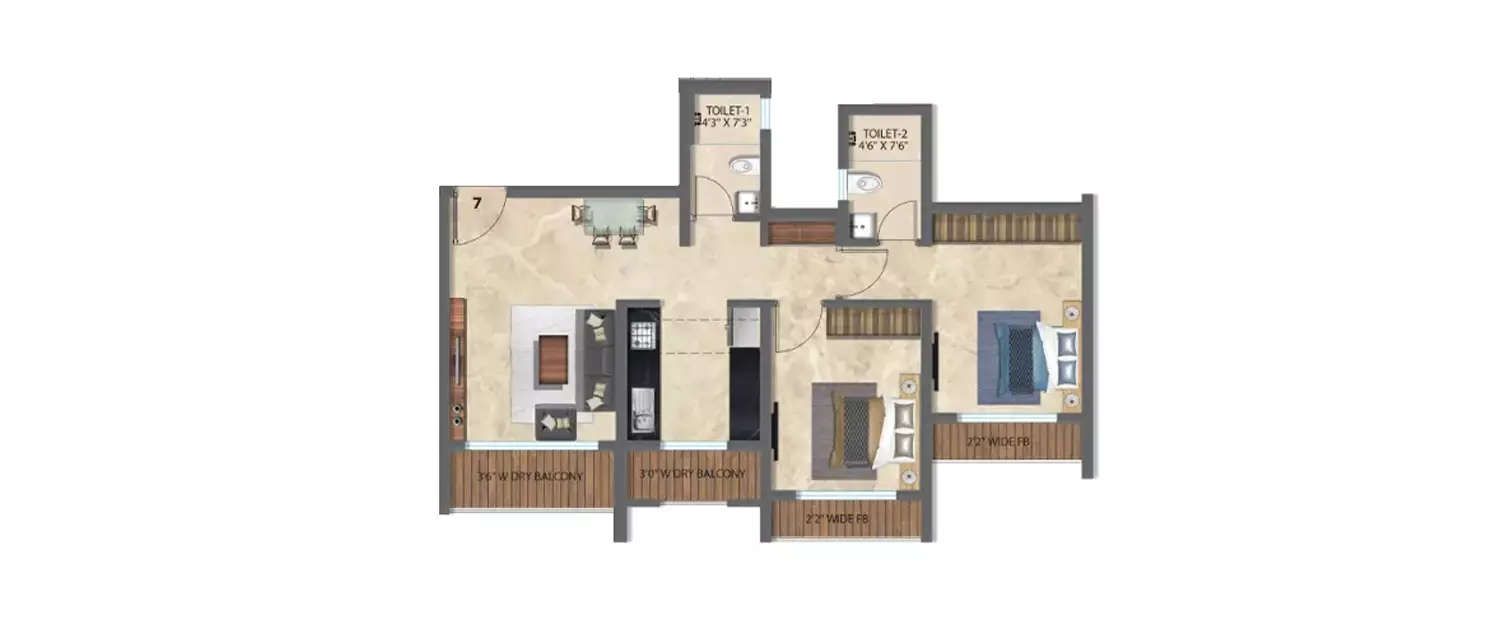 Floor plan for 2 BHK