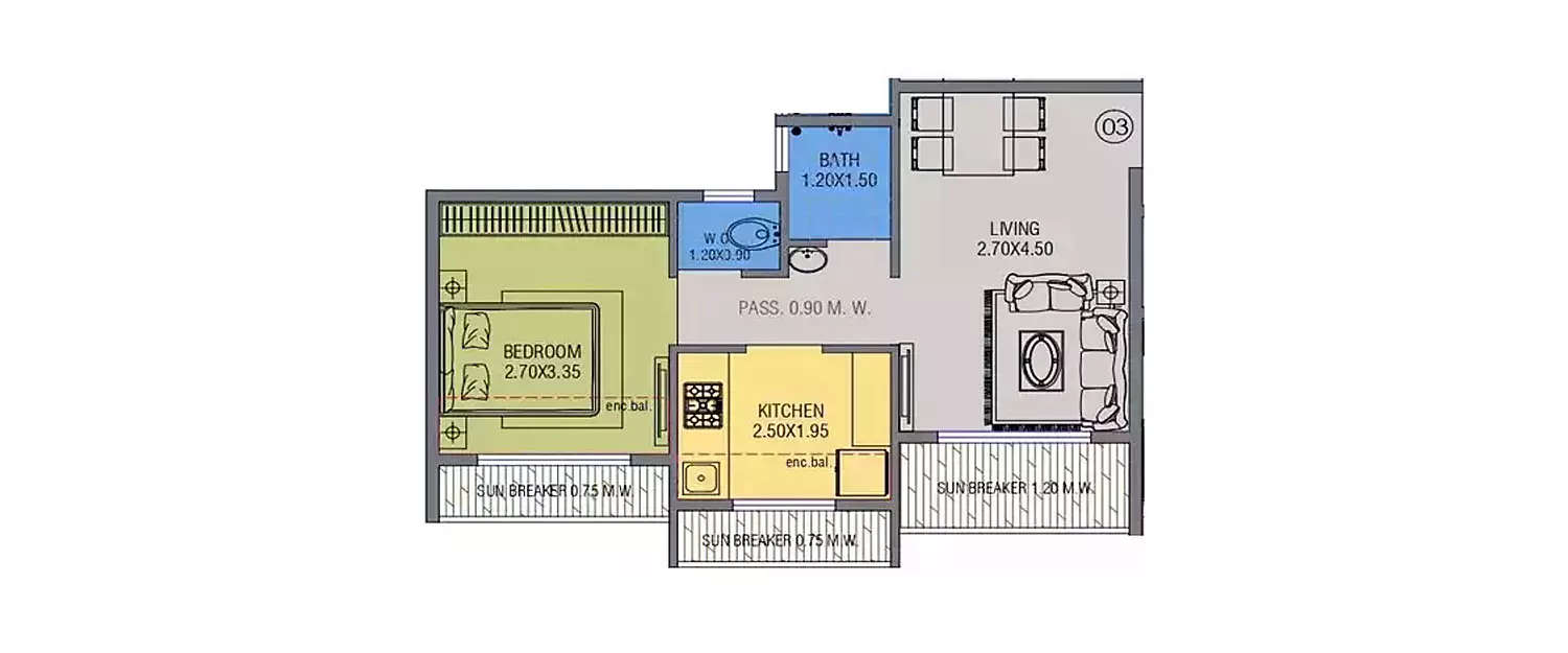 Floor plan for 1 BHK