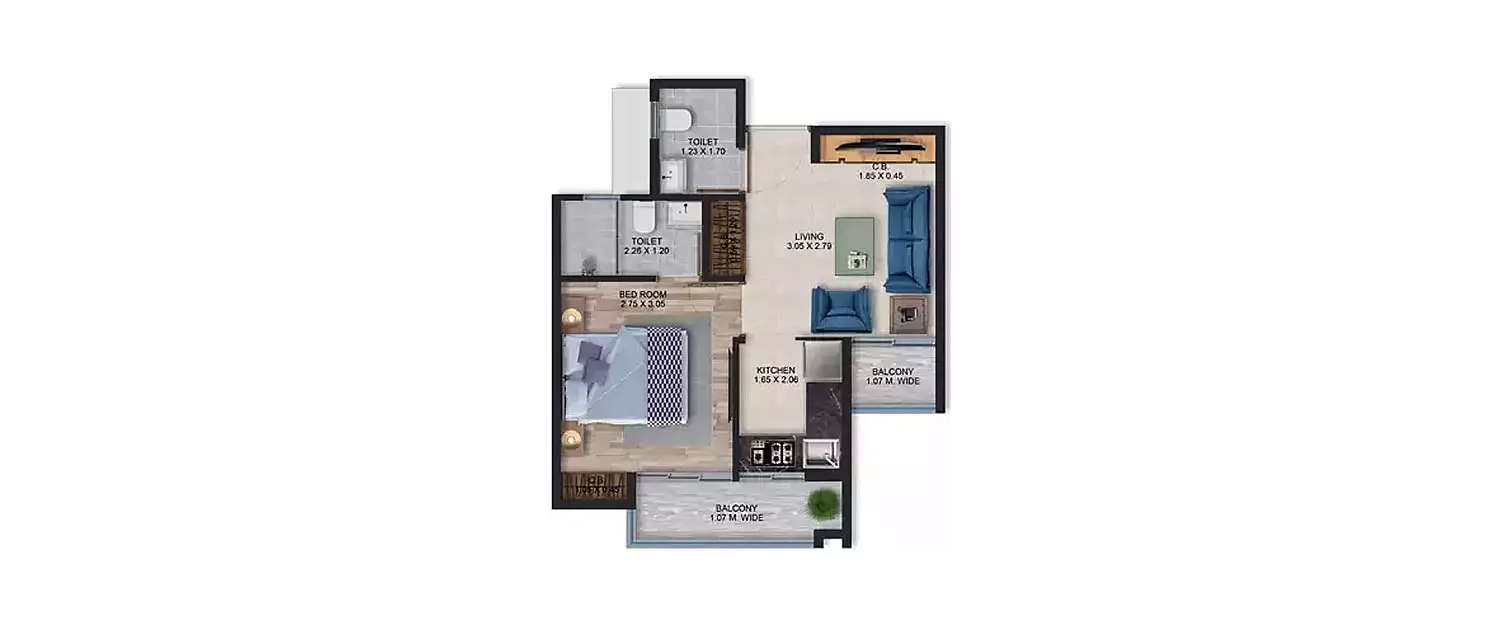 Floor plan for 1 BHK