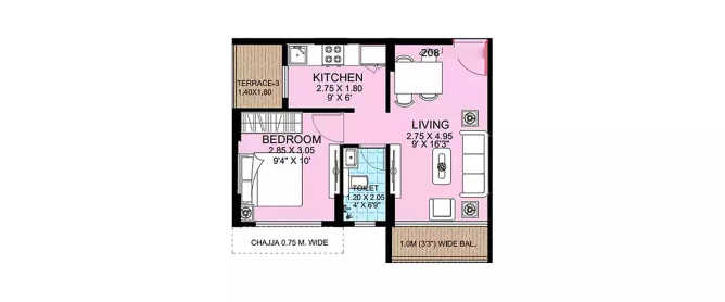 Today Aamod Panvel - Floor plan 1 BHK 411 Sq.ft