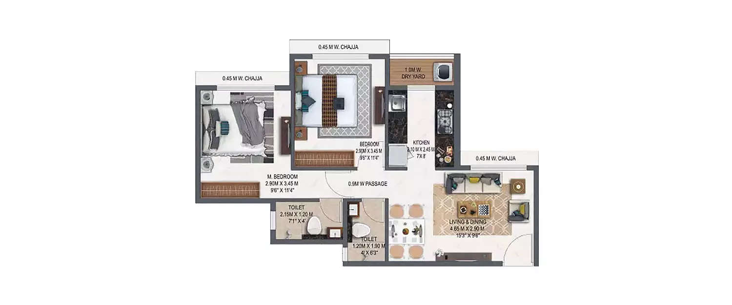Floor plan for 2 BHK