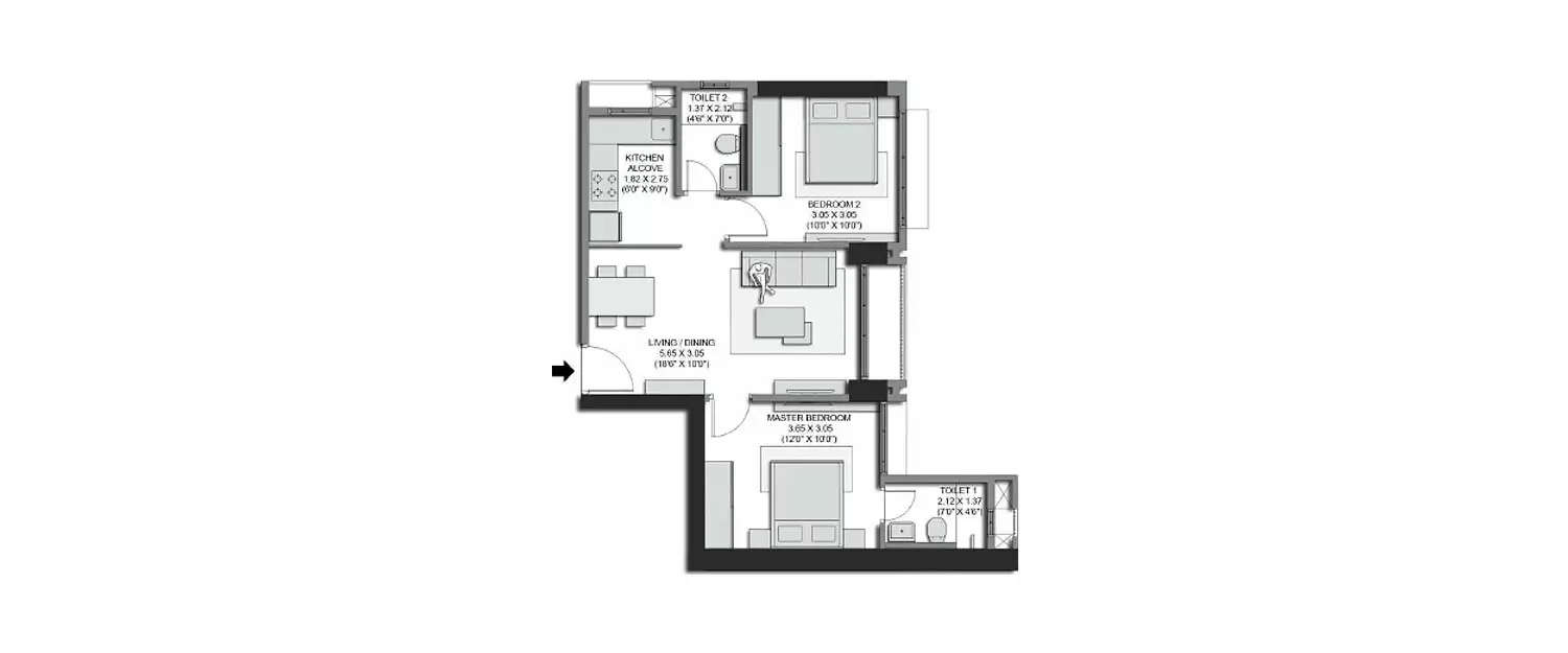 Floor plan for 2 BHK
