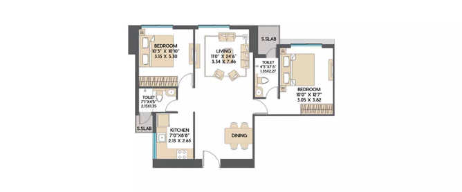 Sarova Aquila Kandivali - Floor plan 2 BHK 720 Sq.ft